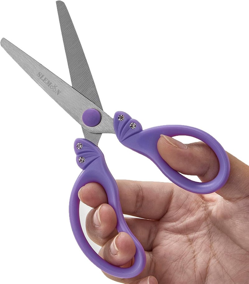 SLEMOON Scissors for Kids Ages 4-8 | Blunt Tip Safety Toddler Scissors, Stainless Steel Blades, ABS Plastic | School Craft Supplies, Art Projects, Pink (Princess Design with Rhinestones) - Image 3